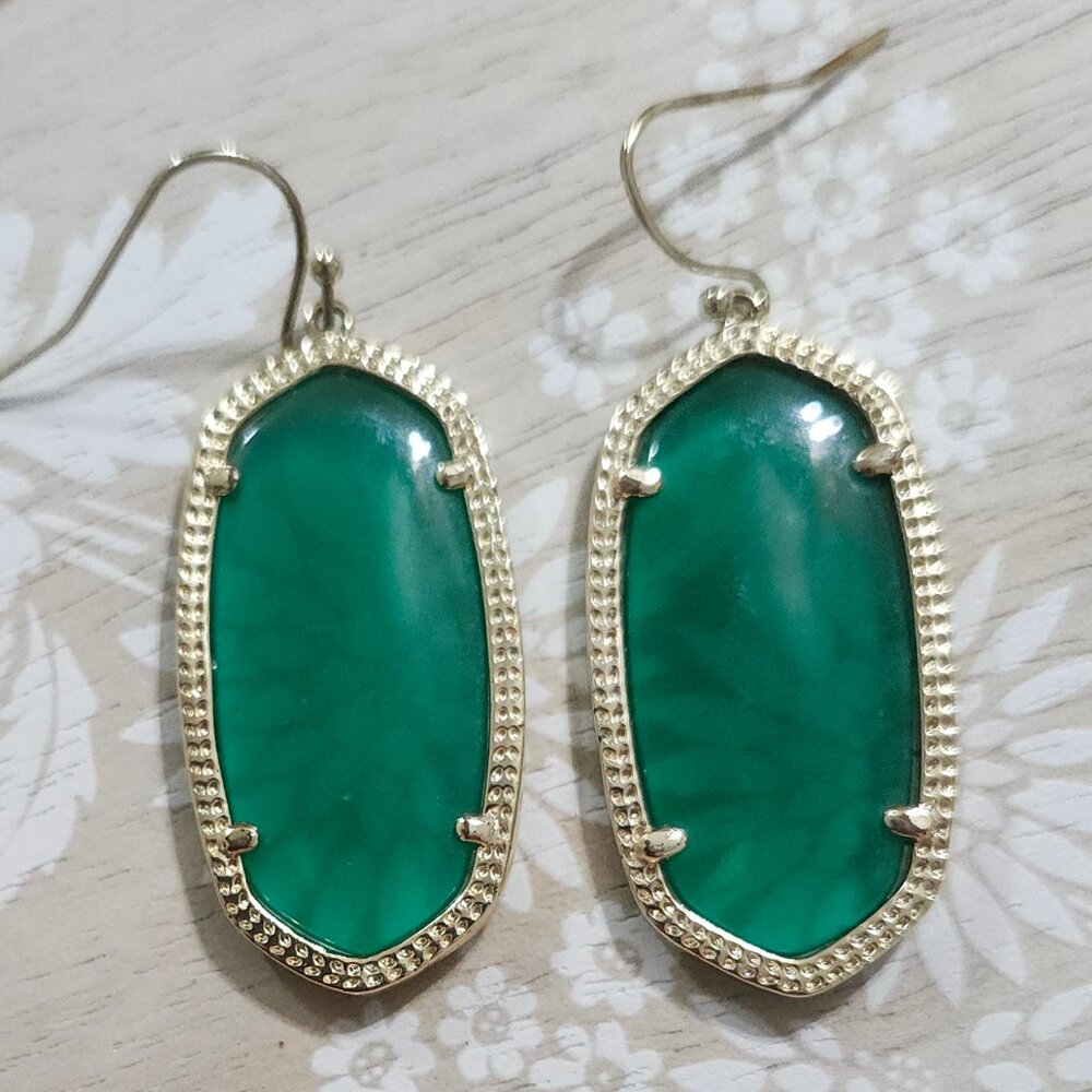 Kendra Scott Green Elle Gold Drop Earrings